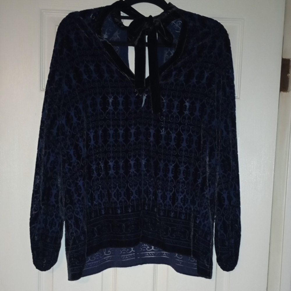 Max Studio Deep Blue Patterned Blouse - image 3